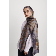 AYSHARA Menekşe Çiçek Desenli Çift Taraf Şal - Mor Taba