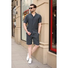 Madmext Füme %100 Pamuklu Erkek Şort Gömlek Takım E7361