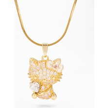 Stella Fortis Zirkonyum Işlemeli Hello Kitty Figürlü Altın Renk Kadın Kolye – Kalp Detaylı Sevimli Tasarım