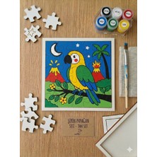Hobi Universe 25 Parça Boyanabilir Papağan Baskılı Ahşap Puzzle Seti Eğitici ve Eğlenceli Hobi Kiti 6 Renk Boya Fırça Dahil