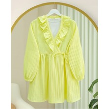 Moda Morfo Fırfırlı Önü Bağcıklı Kolu Lastikli Kimono  -Sarı