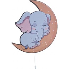 Tuiste Fil Figürlü Bebek Çocuk Odası Dekoru Gece Lambası Ahşap Duvar Lambası Ay Tasarımlı LED Gece Işığı