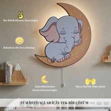 Tuiste Fil Figürlü Bebek Çocuk Odası Dekoru Gece Lambası Ahşap Duvar Lambası Ay Tasarımlı LED Gece Işığı