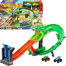 SHC4200 Hot Wheels Trucks Köpek Balığı ve Dinozor Korkunç Ejderhaya Karşı Oyun Seti, Sayborg Düşman