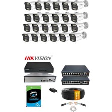 Hsc Bilişim 24'lü 5mp Ip Kamera Seti Bakır Cat6 Kablo | Poe | Hikvision Nvr | Iç/dış Mekan | Gece Görüş | Ses K