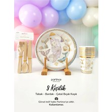 Partince 8 Kişilik Makaron Gold Yaldızlı Deniz Kızı Kullan At Karton Mermaid Tabak Bardak Çatal Kaşık Bıçak Parti Seti