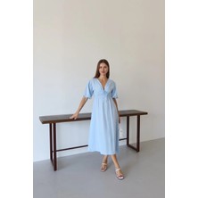 Elma Shop Kısa Kollu Müslin Elbise Mavi Pt