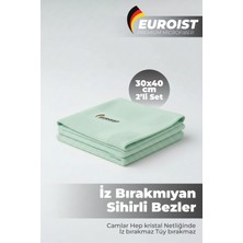 Euroist 2 Adet Mikrofiber Temizlik Bezi Cam, Ayna, Mutfak, Banyo, Araç Genel Temizlik Bezi 30 x 40 cm Yeşil
