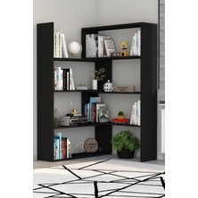 Moonlife Siyah Pisagor Kitaplık 8 Raflı Modern Tasarım 118 cm Yükseklik 120 cm Geniş Depolama