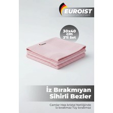 Euroist 2 Adet Mikrofiber Temizlik Bezi Cam, Ayna, Mutfak, Banyo, Araç Genel Temizlik Bezi 30 x 40 cm Pembe