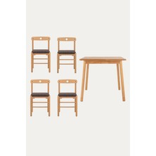 Unboxdeco 2-4 Kişilik Alaçatı Masif Kayın Ahşap Masa Takımı, 4 Adet Sandalye Ile, Antrasit 80X80 cm