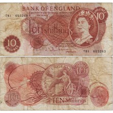 Banknoting Birleşik Krallık 10 Şilin 1962-66 Ingiltere-Kraliçe Iı. Elizabeth. Temiz+