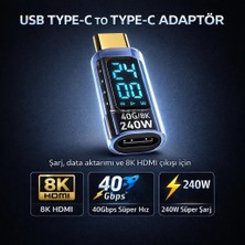 Polham Polham 8k Hdmi, 40GPBS ve 240W Süper Hızlı Dişi Type C To Erkek Type C Şarj, Data ve Hdmi Çevirici Adaptör