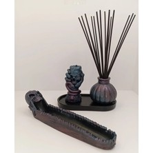 Tedisanat Mistik Kuru Kafa Tasarımlı Set (Çubuk Tütsülük + 3 ' Lü Vazo Set)