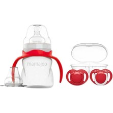 Mamajoo Kulplu Antikolik Alıştırma Biberonu 160 Ml & Ortodontik Emzik Seti | Kırmızı & Beyaz, 6 Ay+
