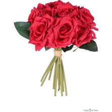 Yapay Çiçek Sitesi Premium Yapay Gül Demeti 25 cm 10LU Kırmızı