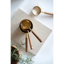 Dekorz Dükkan Büyük Ahşap Saplı Gold Çelik Ölçü Kabı Seti 4'lü