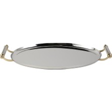 Vitale Volkan Gümüş Altın Oval Tepsi 49X31CM