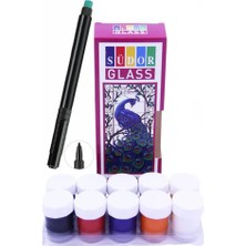 Artlantis Cam Boyası 10 Renk 15 ml ve Siyah Kontur Kalemi 1 Paket Cam Vitray Boyama Seti Cam Boyama Seti