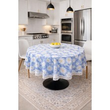 Rona Home Papatya Desenli Yuvarlak Masa Örtüsü Dantel Kenarlı Leke Tutmaz Silinebilir Kaliteli Kumaş Lüks Sofr