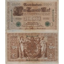 Banknoting Almanya 1000 Mark 1910 Yeşil Mühür. Iı. Wılhelm Dönemi. Çok Temiz+