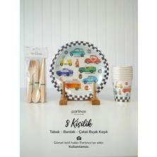 Partince 8 Kişilik Araba Tema Kullan At Karton Tabak Bardak Çatal Kaşık Bıçak Parti Seti