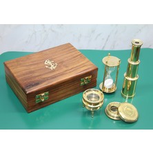 HypAirs Ahşap Kutulu Dürbün, Kum Saati, Büyüteç, Pusula Seti