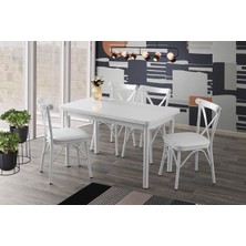 Sweet Home 4 Çapraz Sandalye ile Beyaz Sabit Masa 75 cm Yükseklik 70 cm Genişlik Modern Tasarım