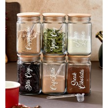 Moda Ozy 6'lı 700ML Cam Kahve/bitki Çayı/içecek Kavanozu 6 Adet Origami Kaşık, 21 Adet Şeffaf Etiket Hediye