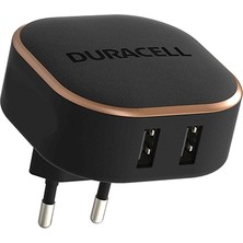 Duracell 17W 2×USB-A Seyahat Şarj Adaptörü  – Çift Çıkışlı Telefon Şarj Cihazı Siyah