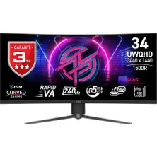 MSI 34" MPG 346CQRF X24 3440x1440 (UWQHD) 21:9 CURVE 1500R RAPID VA 240HZ 0.5MS (Min.) ADAPTIVE-SYNC GAMING MONITOR