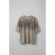 Abluka Online Erkek Renk Geçişli Işlemeli Oversize Dokulu T-Shirt Taş