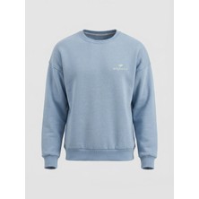 Sparrow Oversize Bisiklet Yaka Şardonlu Erkek Sweatshirt 3 Iplik Pamuklu Mavi - 2xl
