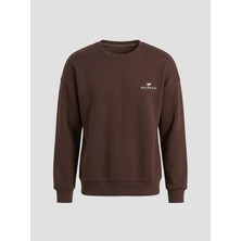 Sparrow Oversize Bisiklet Yaka Şardonlu Erkek Sweatshirt 3 Iplik Pamuklu Kahverengi - 2xl