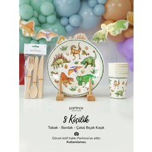 Partince 8 Kişilik Dinozor Tema Kullan At Karton Tabak Bardak Çatal Kaşık Bıçak Parti Seti