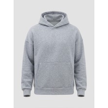 Sparrow Erkek Oversize Pamuklu Kanguru Cepli 3 Iplik Basic Kapüşonlu Sweatshirt Gri - L