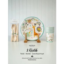 Partince 8 Kişilik Safari Tema Kullan At Karton Tabak Bardak Çatal Kaşık Bıçak Parti Seti