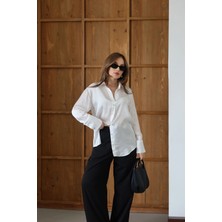 V Yaka Premium Saten Gömlek Beyaz