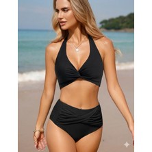 Deep Beach Triangle Twist toparlayıcı yüksek bel Bikini Takım