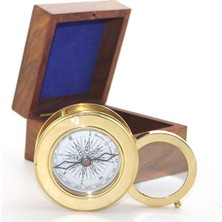 Subutu Ahşap Kutulu Pirinç Mercekli Pusula Model 2