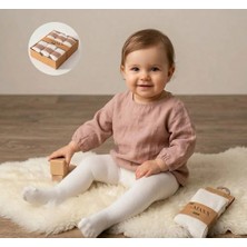 Bebeva Baby Kız Bebek %100 Pamuklu Esnek Külotlu Baskısız Sade Çorap - Beyaz