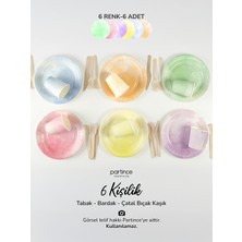 Partince 6 Kişilik Karışık Makaron Renkli Kullan At Karton Tabak Bardak Çatal Kaşık Bıçak Doğum Günü Seti