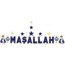 Parti Show Maşallah Yazılı Sünnet Banner Mavi Gold Sünnet Süsü 160 cm