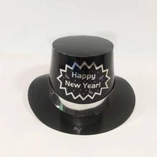 Parti Show Yılbaşı Happy New Year Fötr Şapka Hologramlı Siyah 1 Adet
