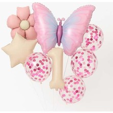 Parti Show Pembe Kelebek Papatya 1 Yaş Balon Seti