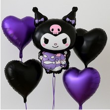 Parti Show Kuromi Siyah Mor Kalpli Folyo Balon Seti 5'li