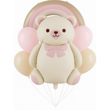 Parti Show Retro Pembe Ayıcık ve Gökkuşağı Folyo Balon Set