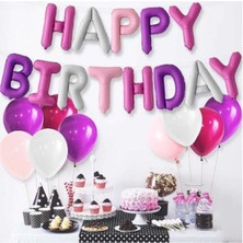 Parti Show Happy Birthday Pembe Mor Harf Folyo Balon Set 35 cm