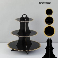 Parti Show Siyah Gold Kenarlı Kek Standı 3 Katlı