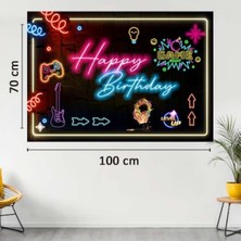 Parti Show Oyun Konsolu Temalı Neon Happy Birthday Doğum Günü Afişi 70*100 cm